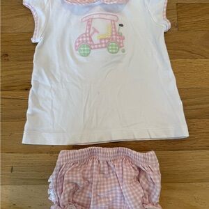 White & Pink Gingham Girls' Underwear Matching Set with Golf Cart Appliqué